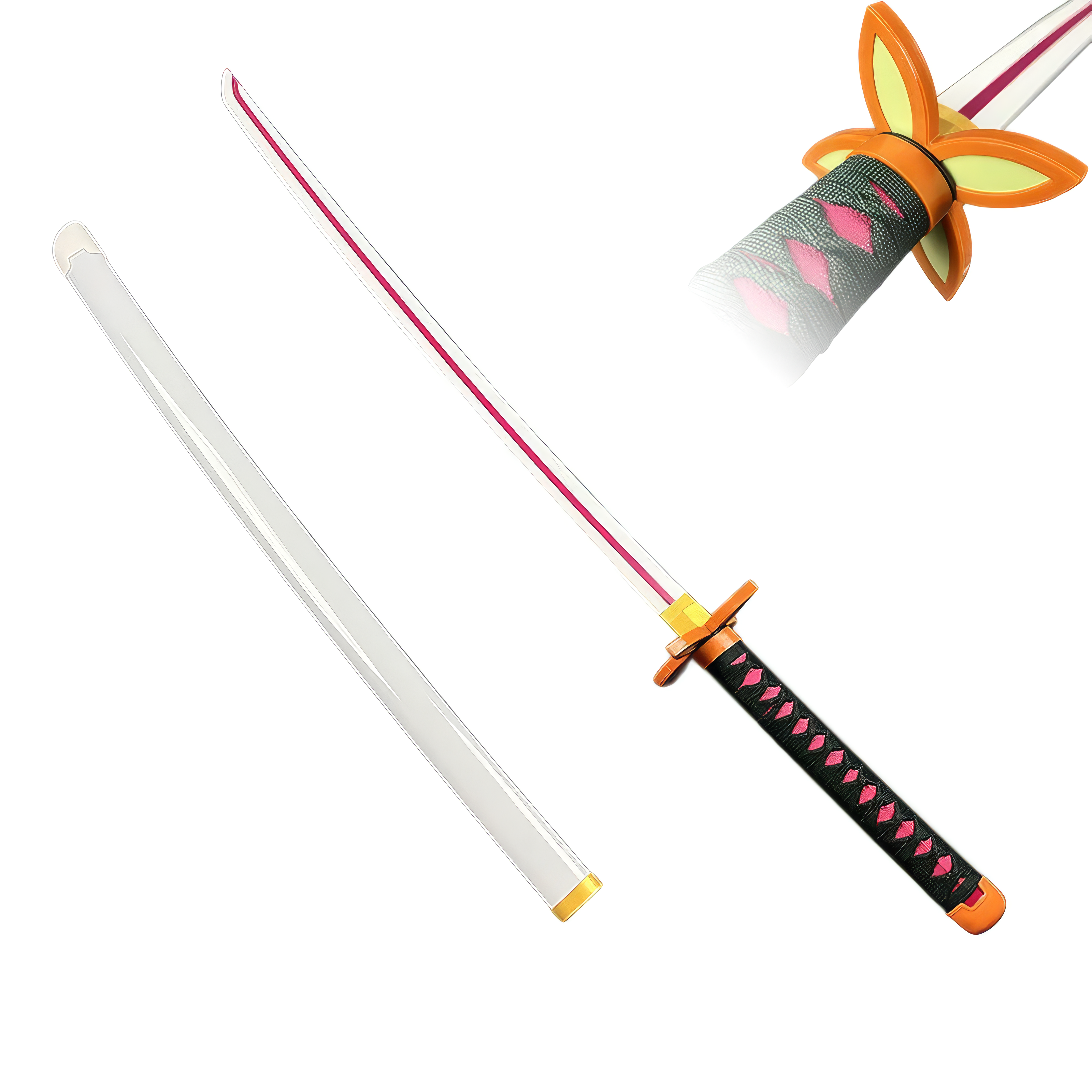 Katana (Sword) Anime: Demon Slayer - Kochou Kanae Nichirin Katanas Bambo Blade with White Plastic Scabbard (40 Inch)