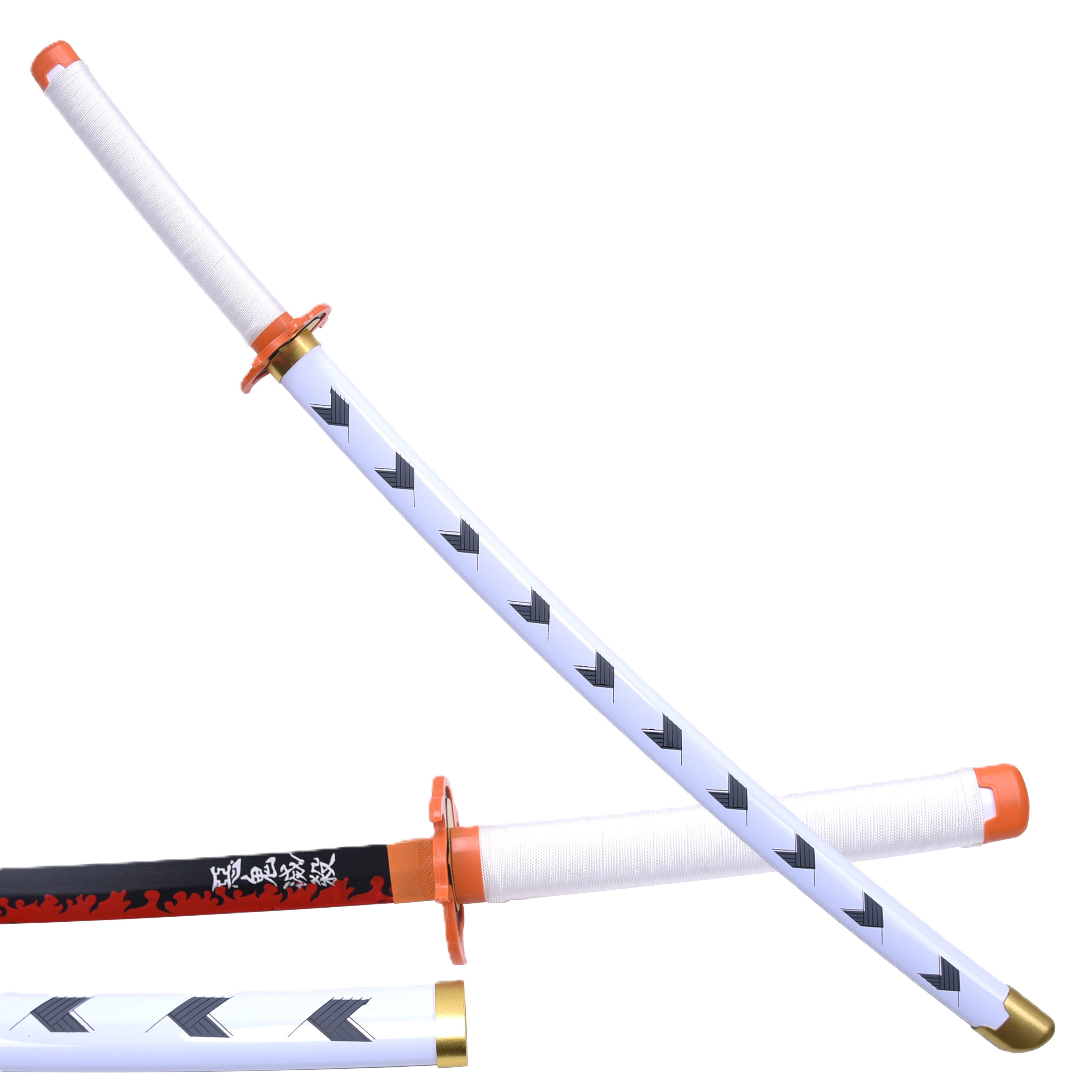 Katana (Sword) Anime: Demon Slayer - Kyojuro Rengoku Nichirin Katanas Bambo Blade with Pattern Plastic Scabbard (40 Inch)