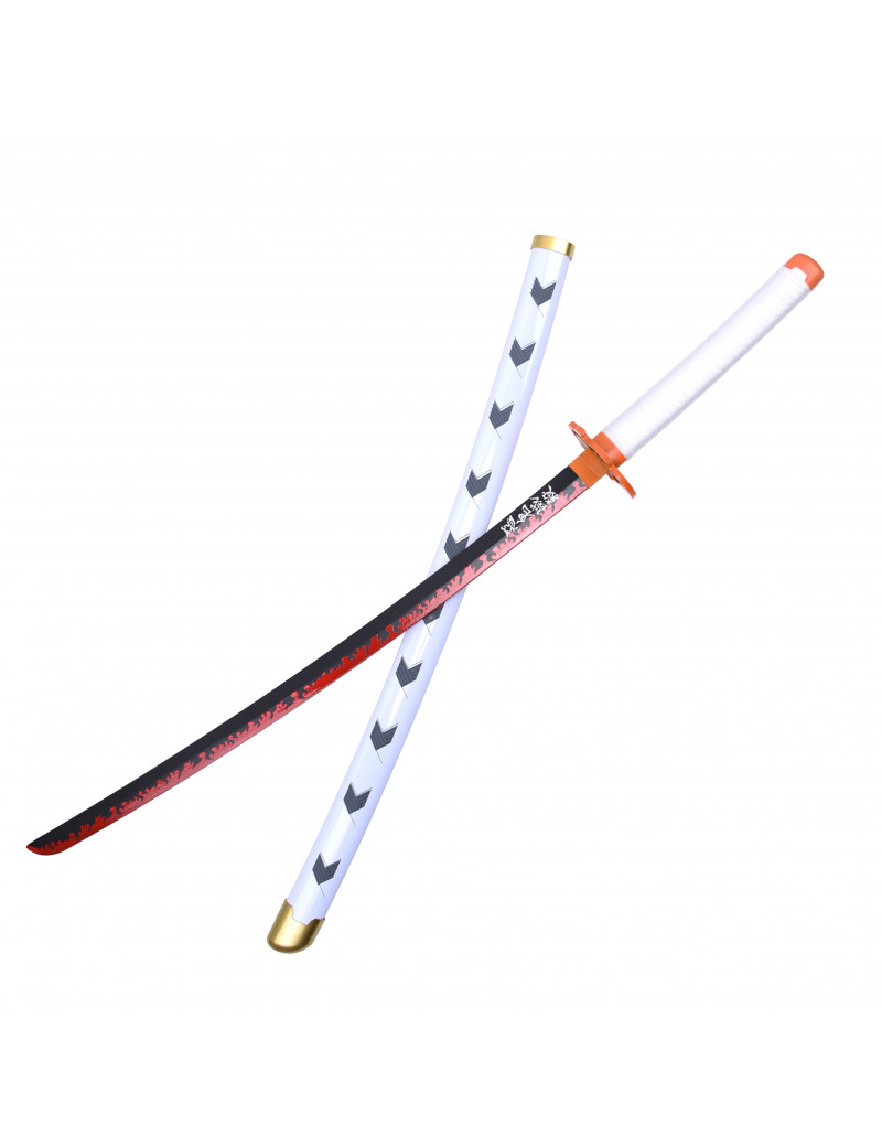 Katana (Sword) Anime: Demon Slayer - Kyojuro Rengoku Nichirin Katanas Bambo Blade with Pattern Plastic Scabbard (40 Inch)