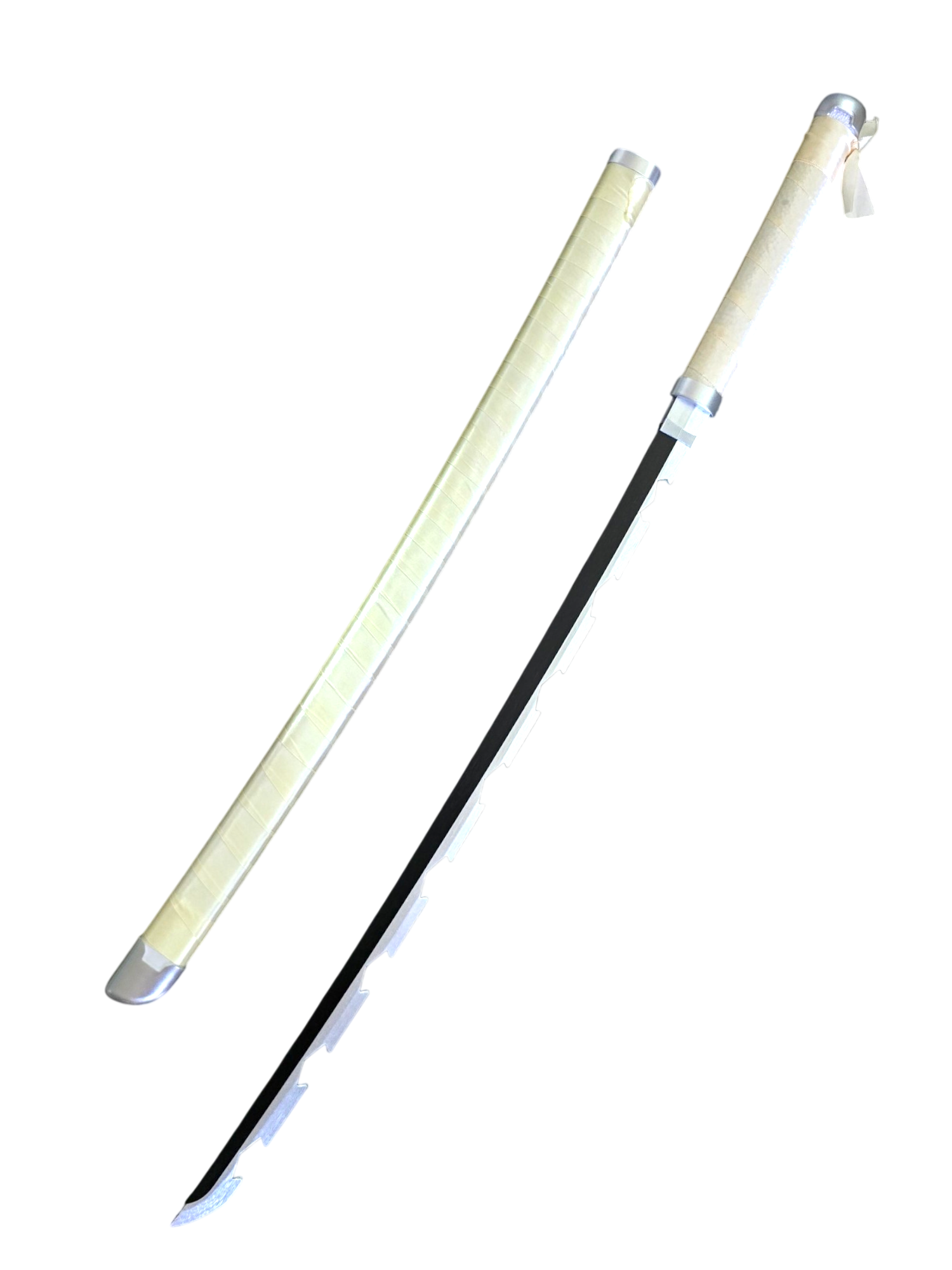 Katana (Sword) Anime: Demon Slayer - Inosuke Hashibira Nichirin Katanas Ivory Bambo Blade with Plastic Scabbard (40 Inch)