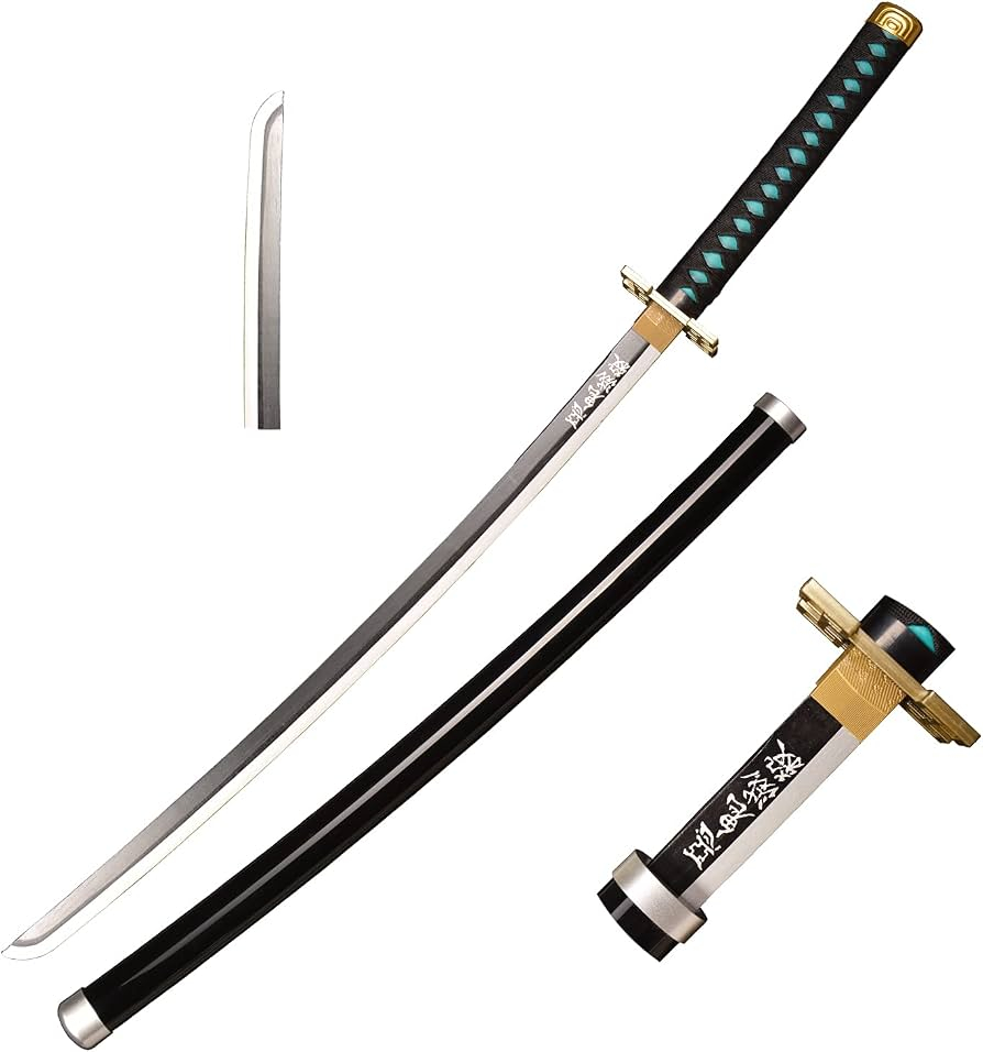 Katana (Sword) Anime: Demon Slayer - Muichiro Tokito Nichirin Katanas White Bambo Blade with Plastic Scabbard (40 Inch)