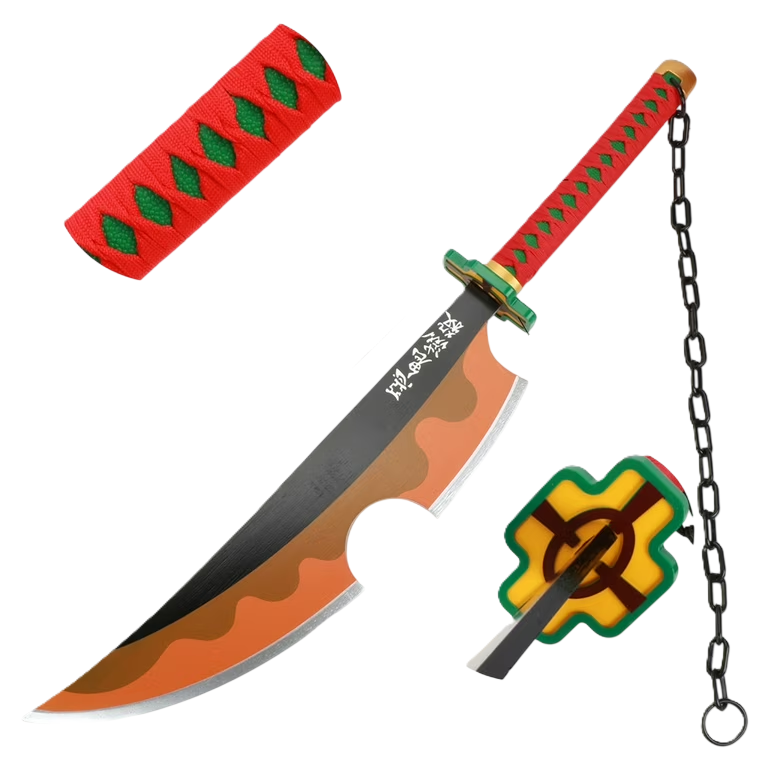 Katana (Sword) Anime: Demon Slayer - Tengin Uzui Nichirin Katanas Orange Bambo Blade (31 Inch)