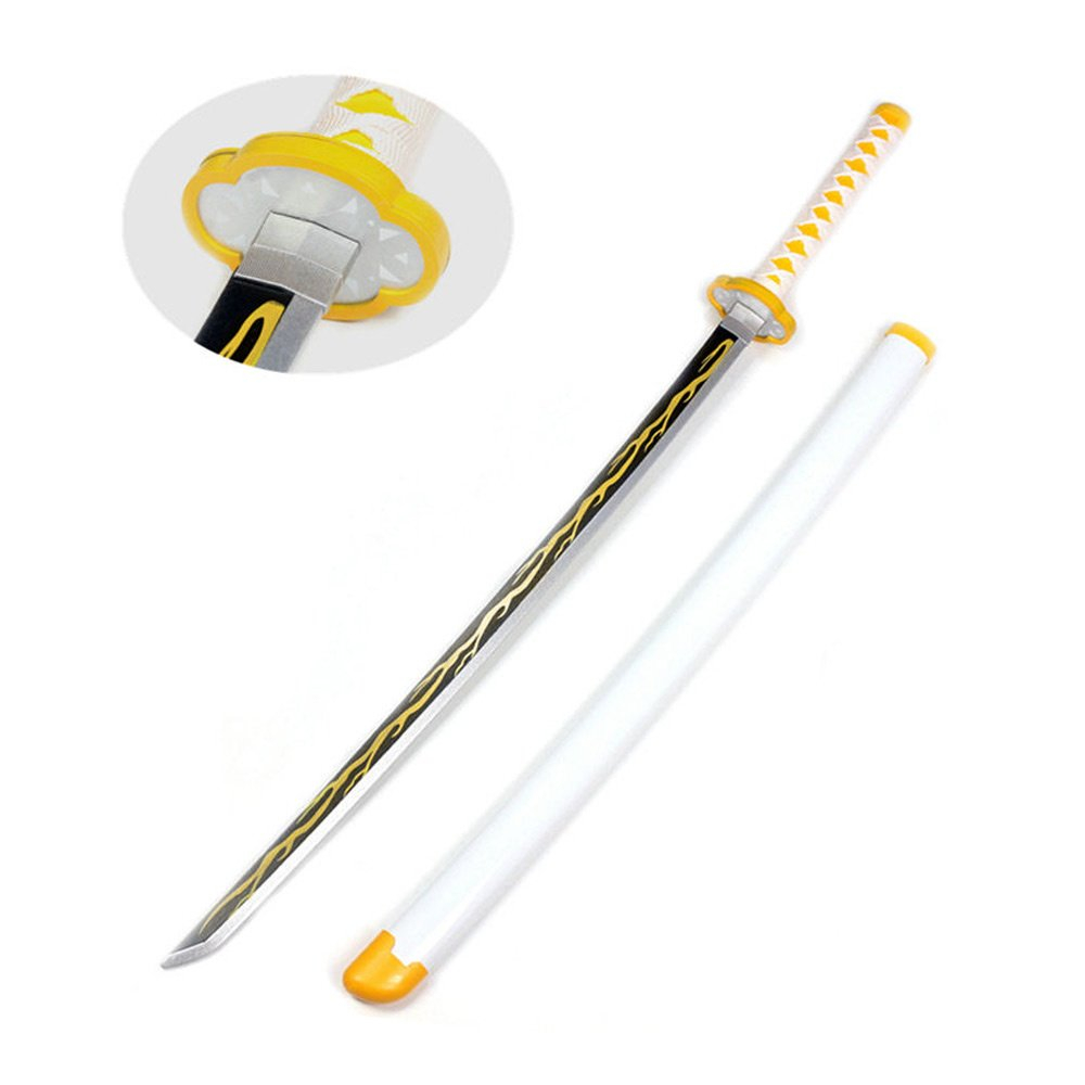 Katana (Sword) Anime: Demon Slayer - Zenitsu Agatsuma Nichirin Katanas Bambo Blade with Plastic Scabbard (40 Inch)