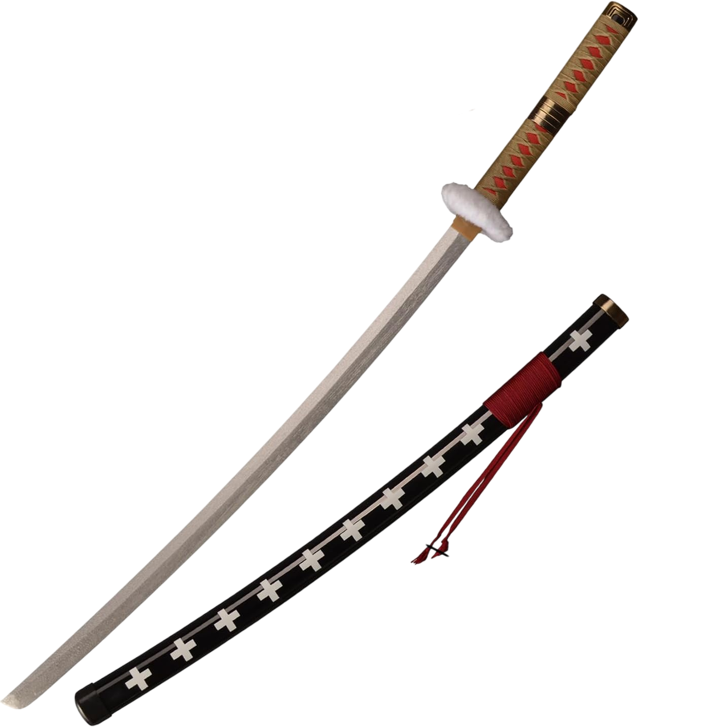 Katana (Sword) Anime: One Piece - Trafalgar D. Law Kikoku Sword with Burgundy String Bambo Blade with Plastic Scabbard (40 Inch)