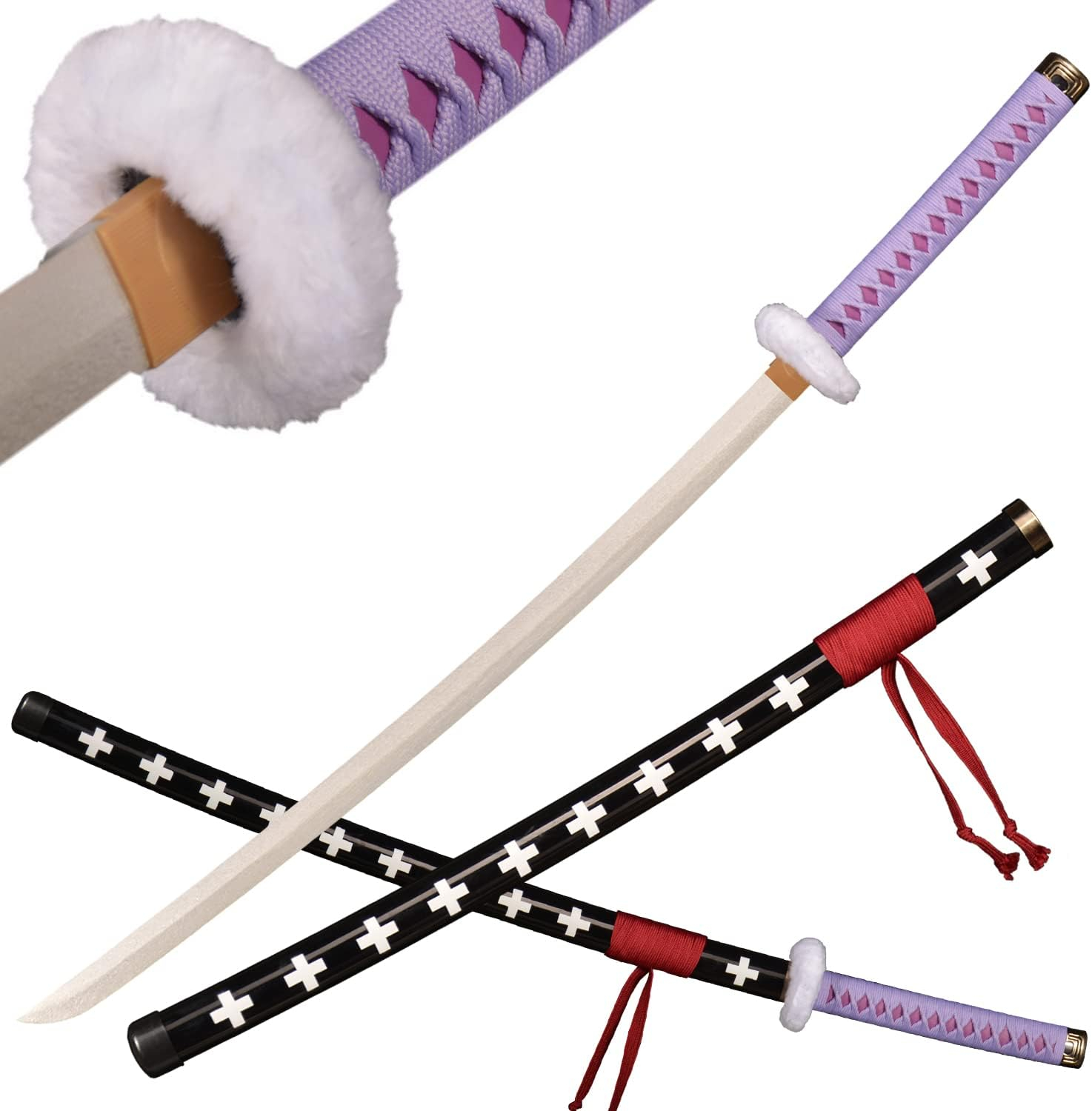 Katana (Sword) Anime: One Piece - Trafalgar D. Law Kikoku Sword with Red String Bambo Blade with Plastic Scabbard (40 Inch)