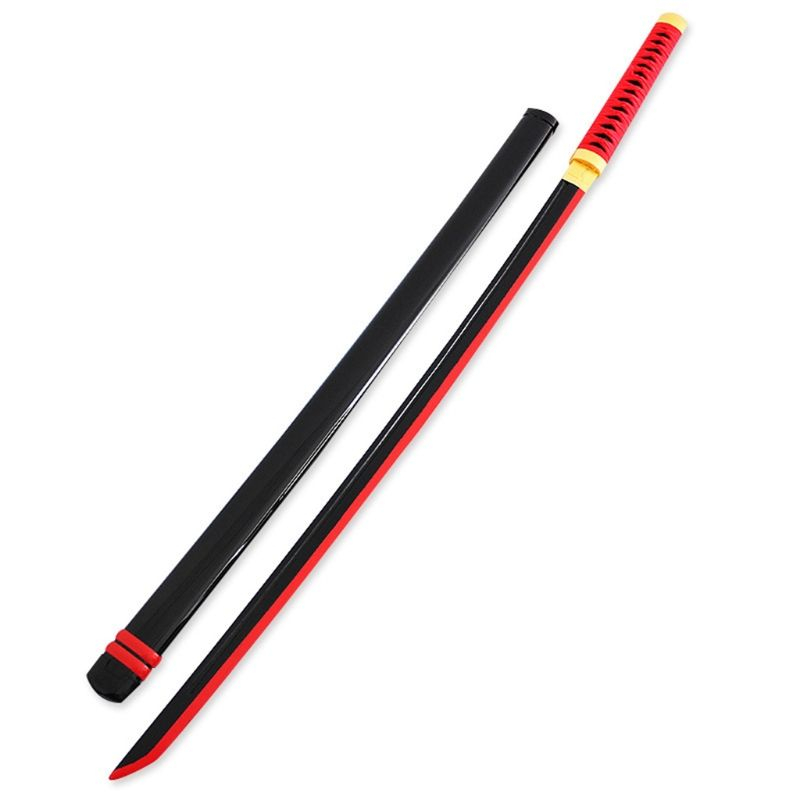 Katana (Sword) Anime: Demon Slayer - Yoriichi Tsugikuni Nichirin Katanas Red Bambo Blade with Plastic Scabbard (40 Inch)