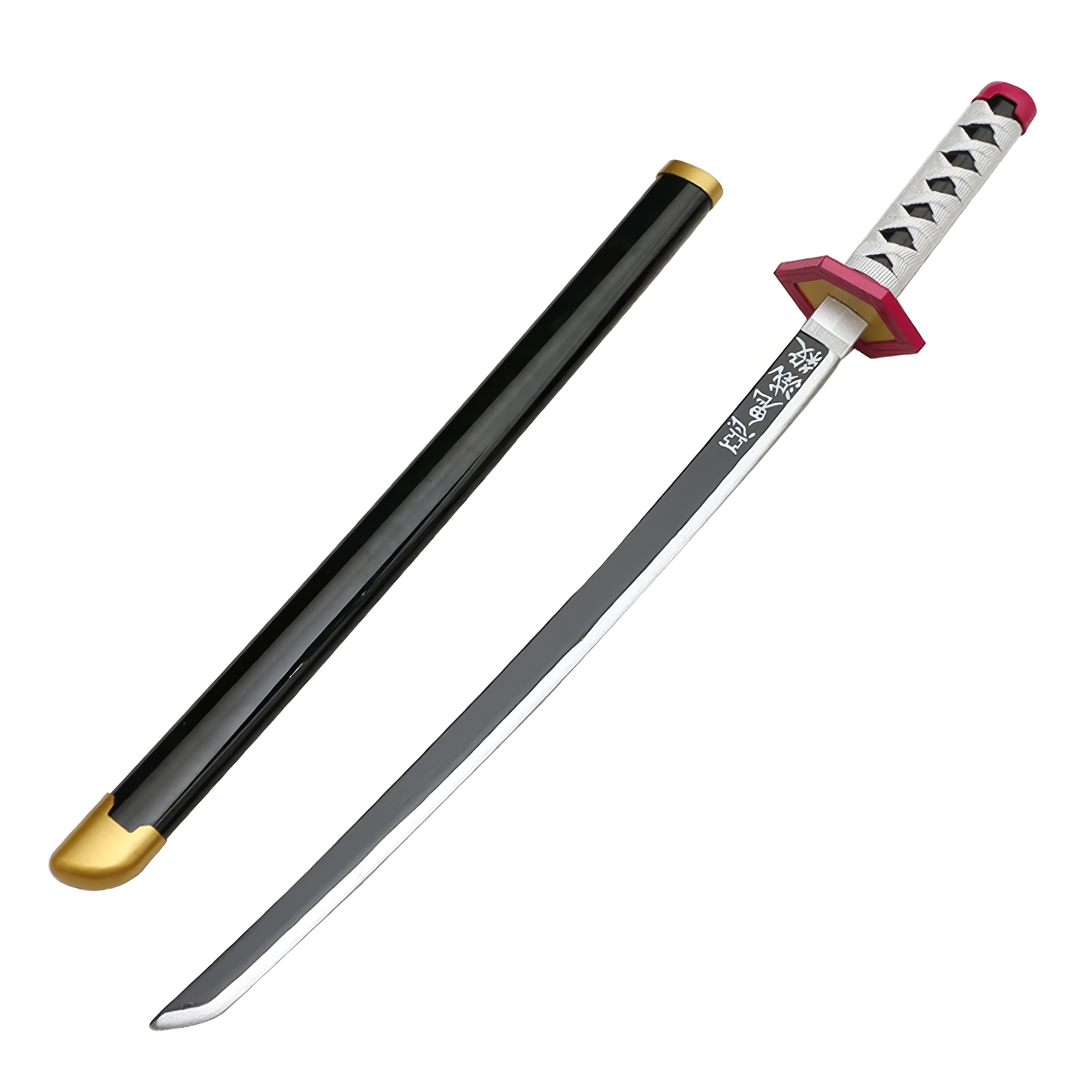 Katana (Sword) Anime: Demon Slayer - Giyu Tomioka Nichirin Katanas White Bambo Blade with Plastic Scabbard (39.3 Inch)