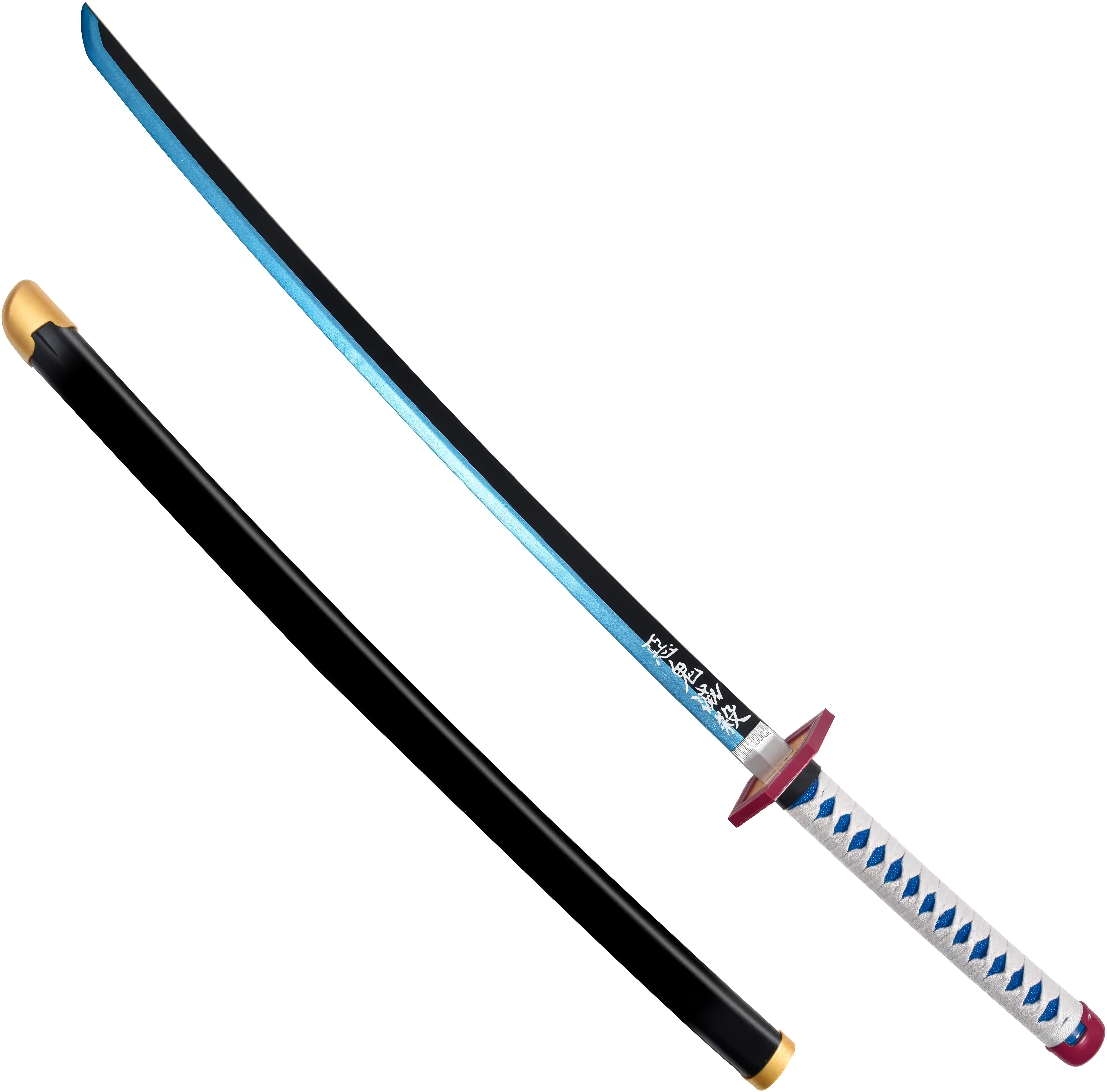 Katana (Sword) Anime: Demon Slayer - Giyu Tomioka Nichirin Katanas Blue Bambo Blade with Plastic Scabbard (39.3 Inch)