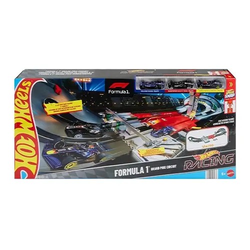Mattel Hot Wheels Race Formula 1 Grand Prix Circuit Track Set With 3 1:64 Scale Die-Cast Toy Cars